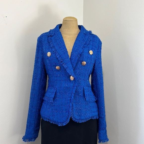 SHEIN Unity Double Breasted Raw Cut Tweed Overcoat - Picture 2 of 6